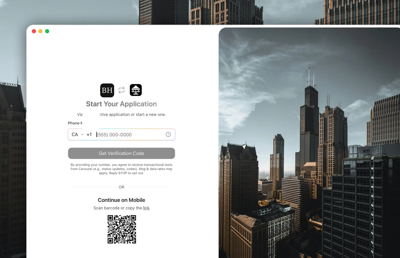 BH Holdings' application portal, powered by Carousel