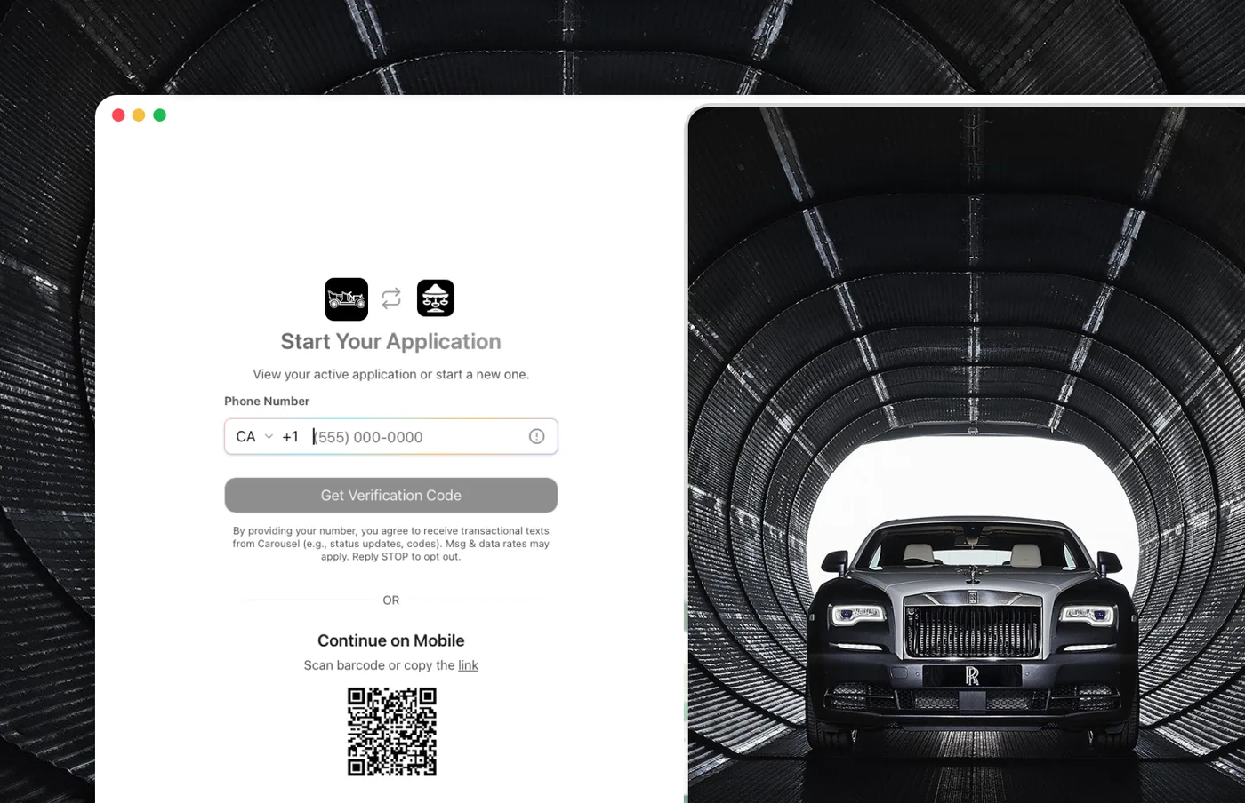 Holand Leasing's application portal, powered by Carousel