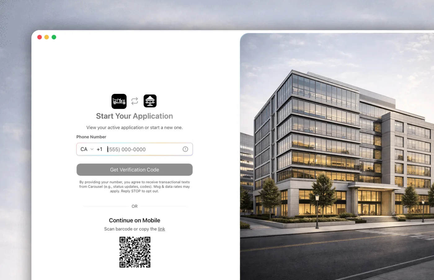 Unity Leases' application portal, powered by Carousel