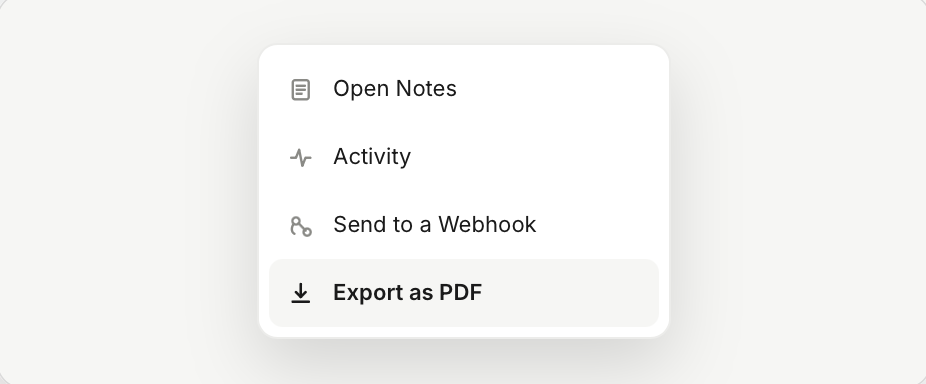 Application menu with Export as PDF